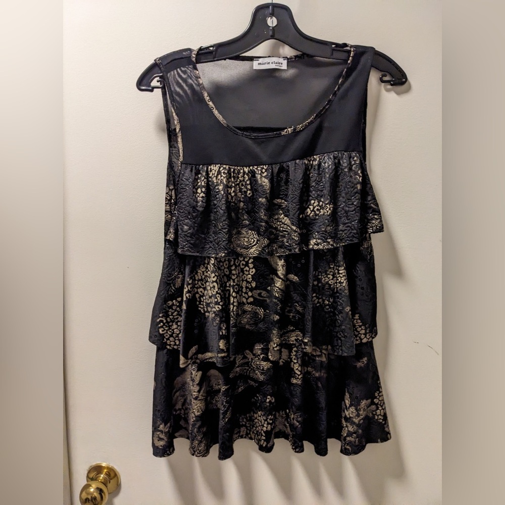 Marie Claire Black and Gold Patterned Blouse